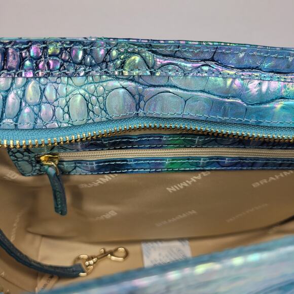 BRAHMIN Small Ashlee Blue Topaz Melbourne Satchel Leather Iridescent Holo NWT - Picture 10 of 14